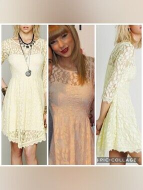 Free People Queens Love Lace Mesh Asymmetrical Hem Mini Dress Yellow Size 4